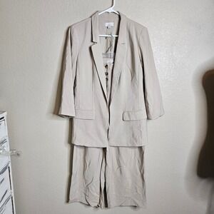 Loft 2 Piece Pant Suit set Blazer 6,  High Waist Button Fluid Pant 4 khaki tan